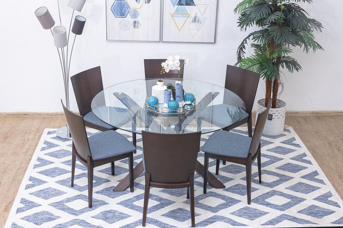 Vanessa Glass Top Round Dining Table + 6 Chairs - Image 7