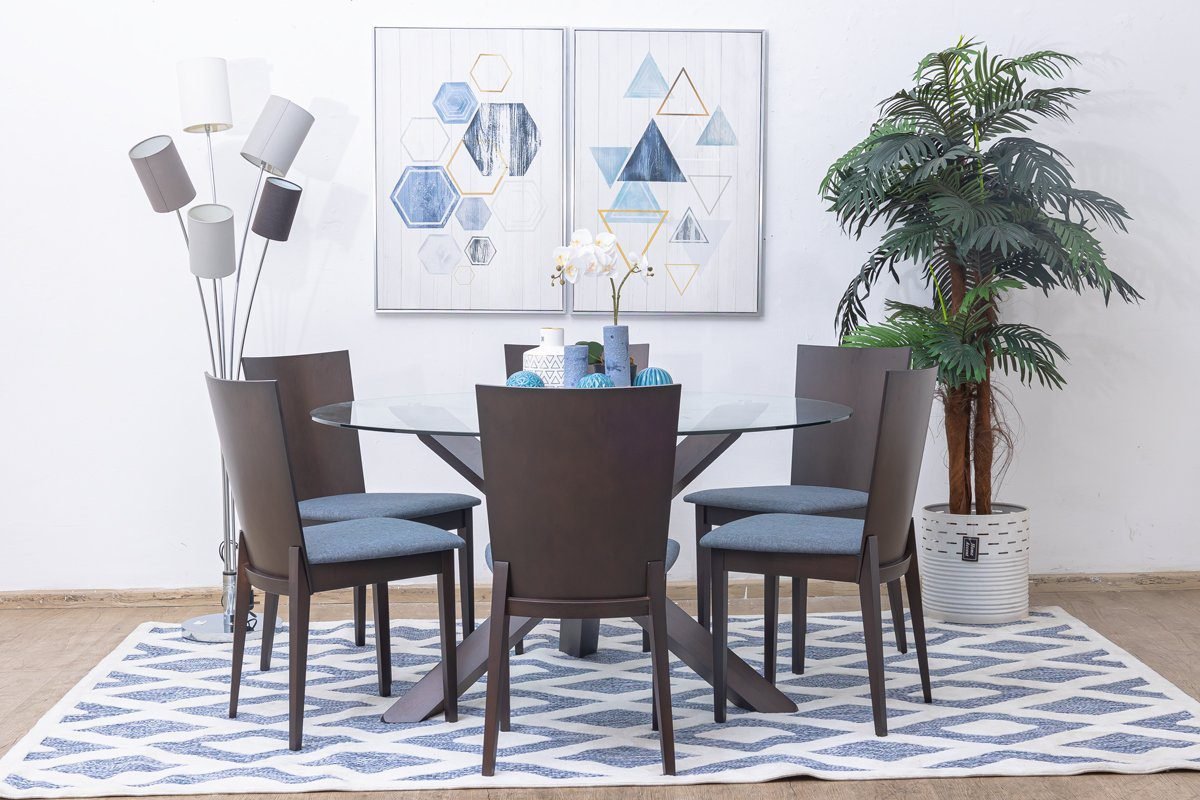 Vanessa Glass Top Round Dining Table + 6 Chairs - Image 2