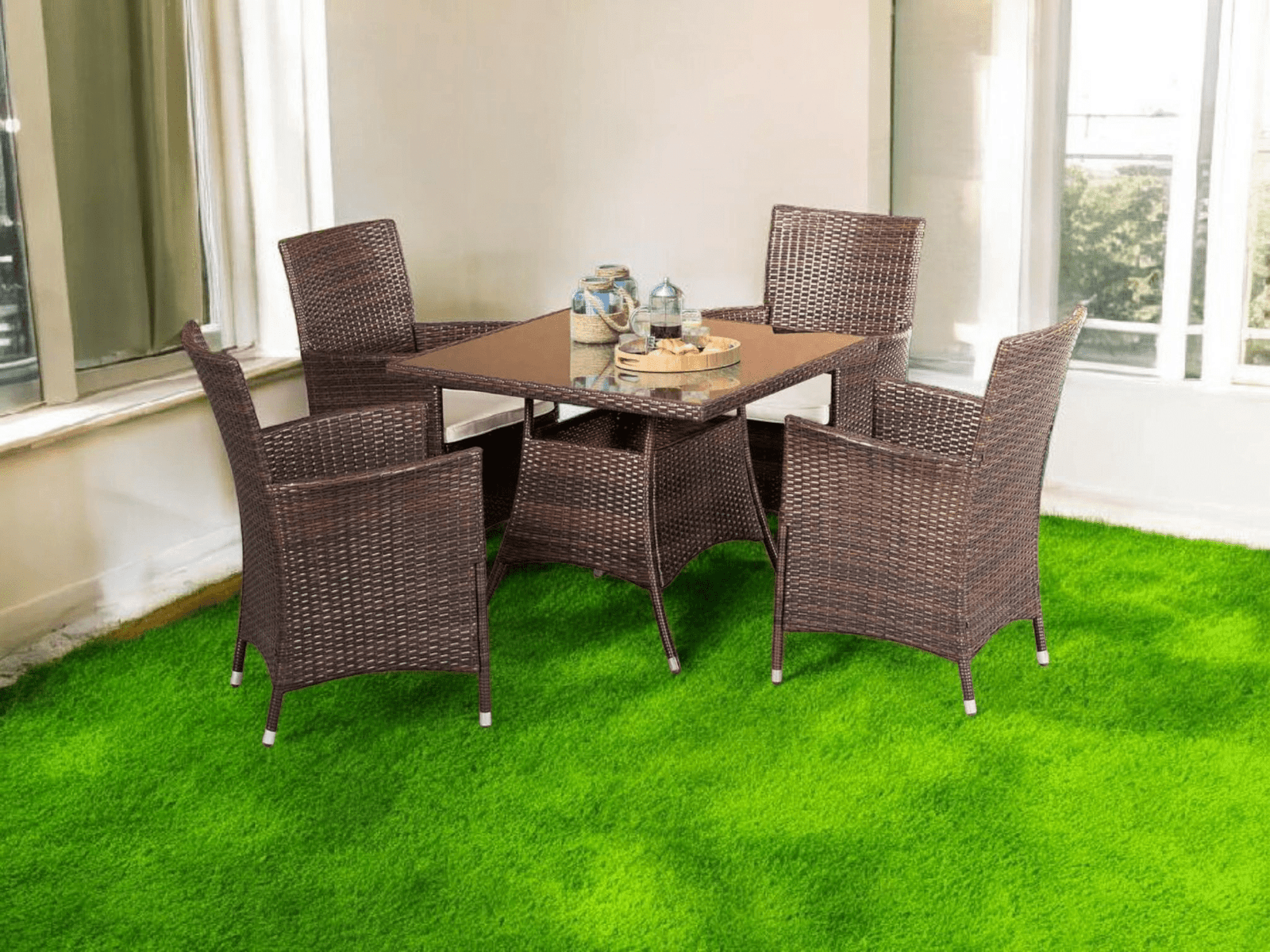 Canopy-Outdoor Square Dining Table + 4 Chairs + Umbrella - Image 4