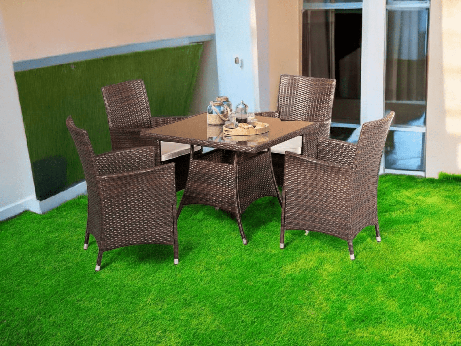 Canopy-Outdoor Square Dining Table + 4 Chairs + Umbrella - Image 3