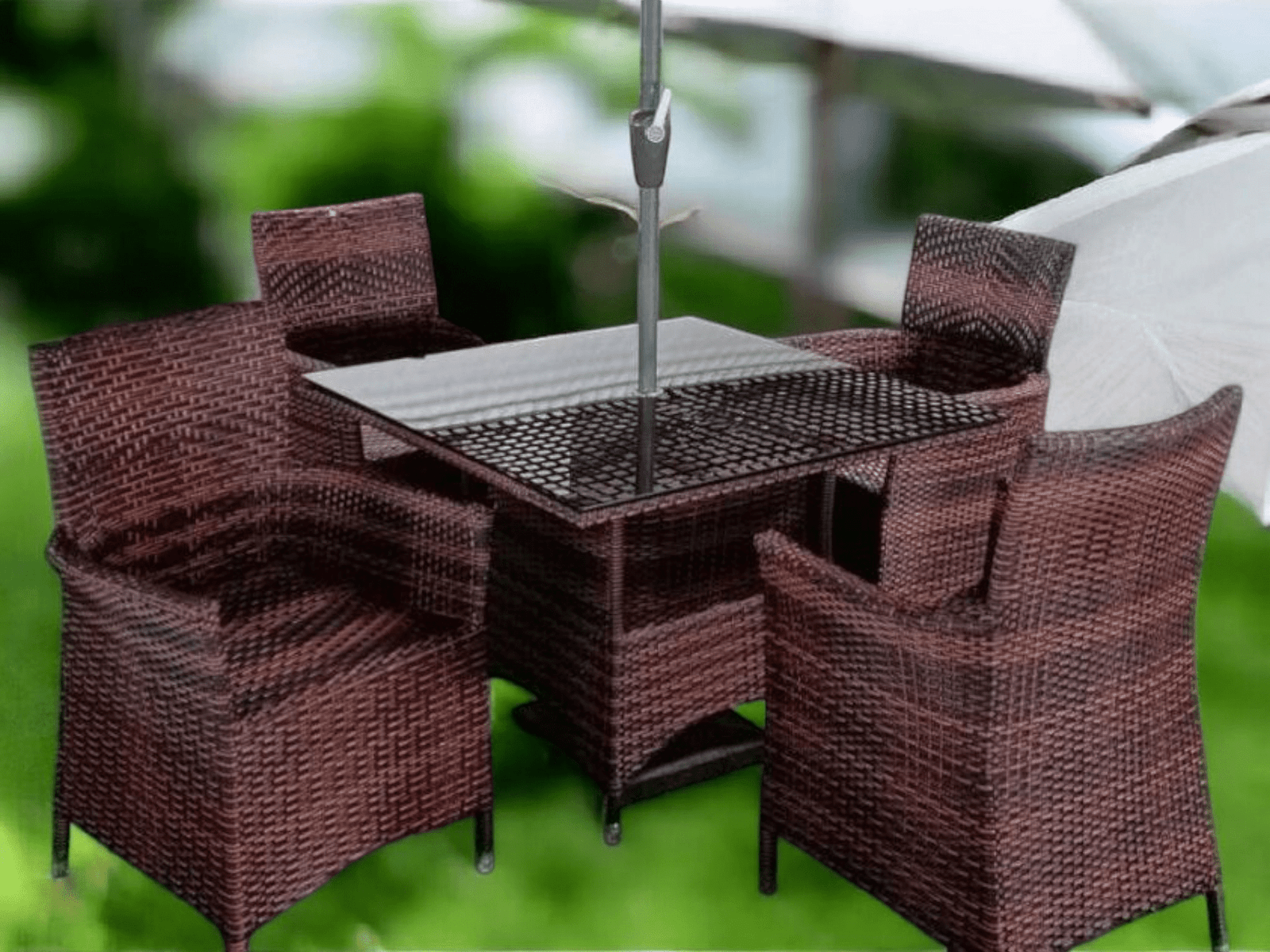 Canopy-Outdoor Square Dining Table + 4 Chairs + Umbrella - Image 5