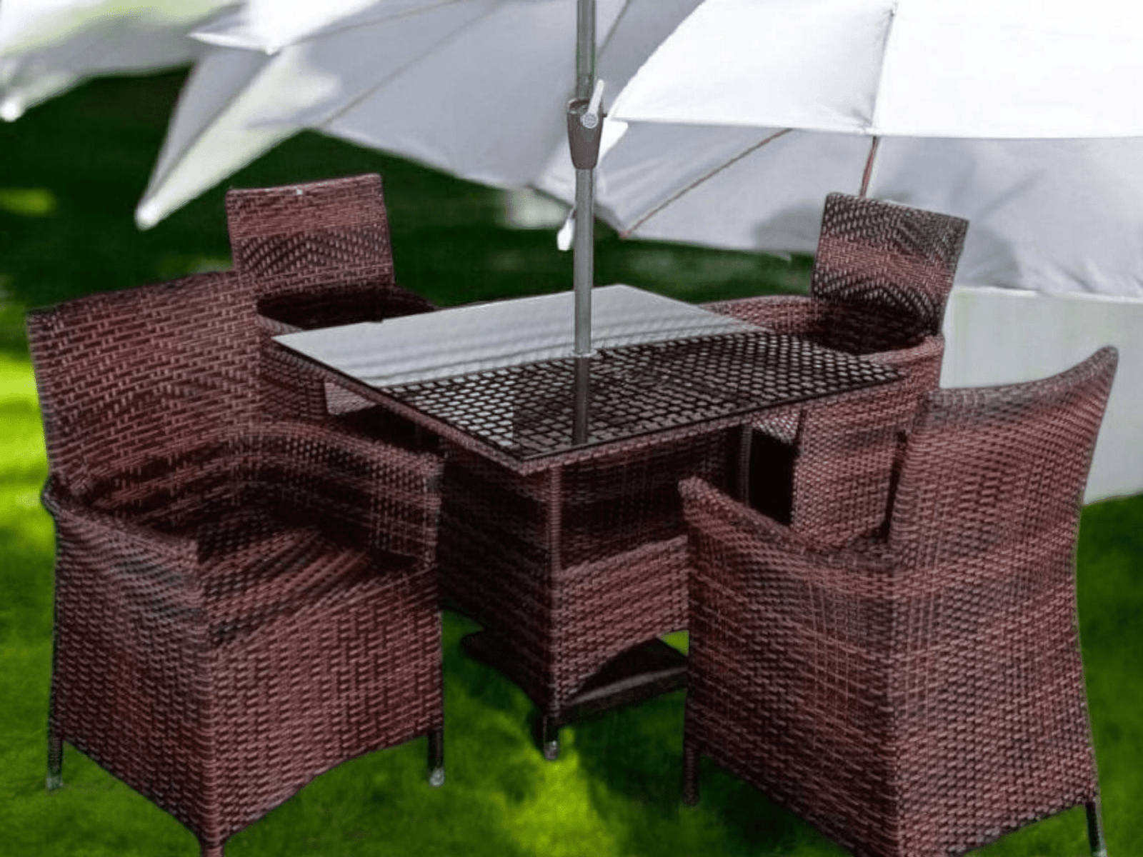 Canopy-Outdoor Square Dining Table + 4 Chairs + Umbrella - Image 2