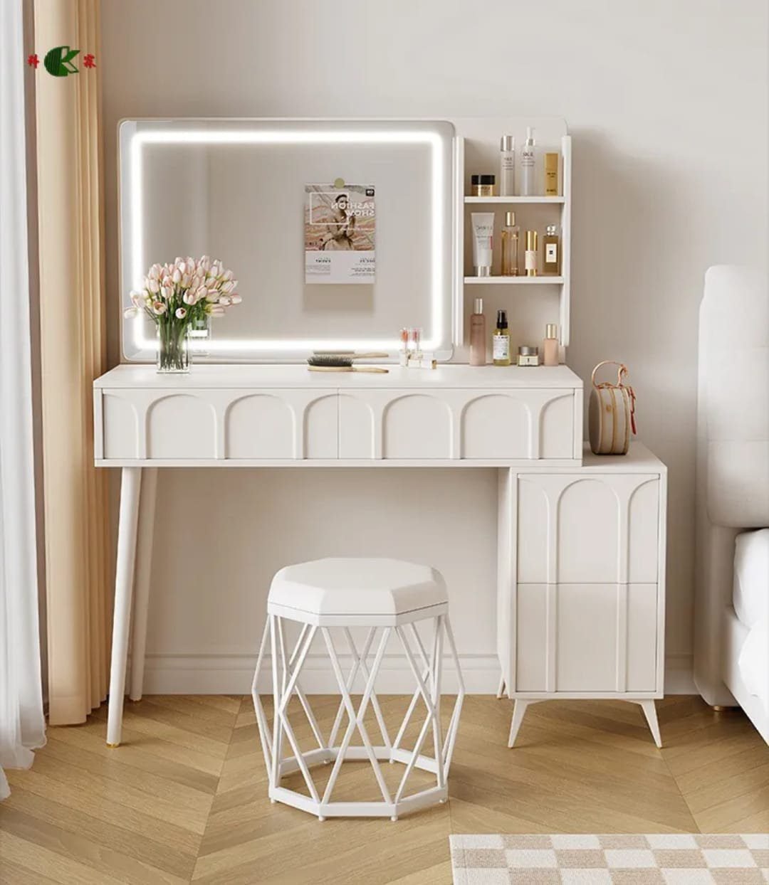 Imela-Dressing Table with LED Mirror and Chair,