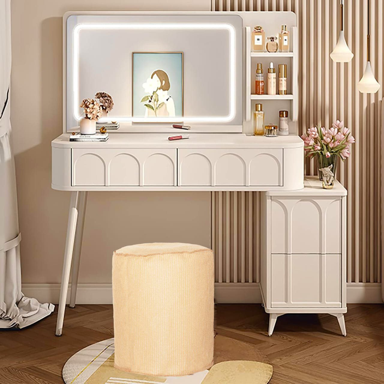 Imela-Dressing Table with LED Mirror and Chair, - Image 4