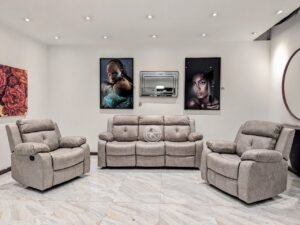 Berima-5 Seater Fabric Recliner Sofa in Grey (3+1+1)