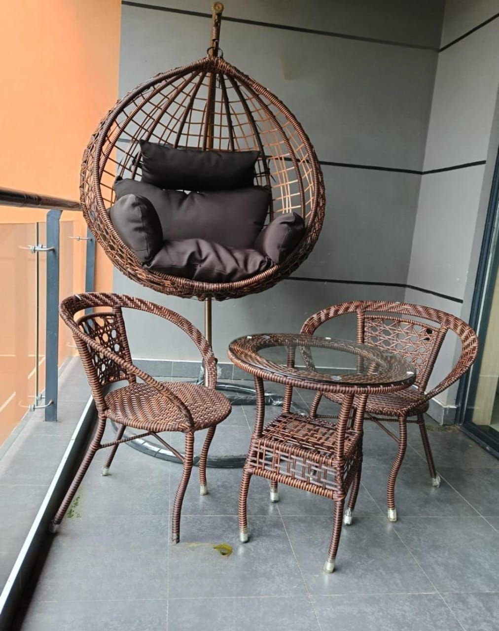 Balcony Swing,Table + 4 Chairs (Brown) - Image 2