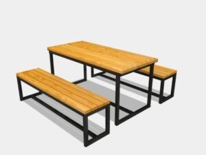 Combo Unit With 2 Wooden Benches And Metal Frame