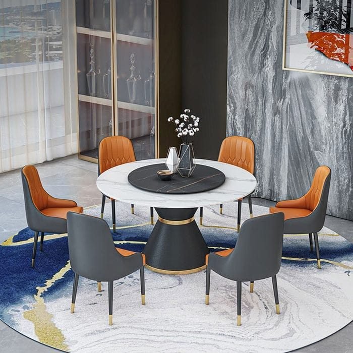 Imperial-Round Dining Marble Table + 6 Manhattan Chairs